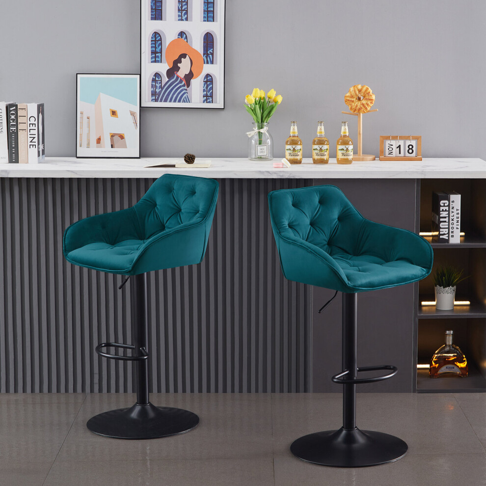 (Teal) 2 pcs Bar Stools Paddedï¼Armrest Swivel Bar Chairs