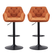 (Orange) 2 pcs Bar Stools Padded＆Armrest Swivel Bar Chairs