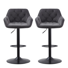 (Grey) 2 pcs Bar Stools Padded&Armrest Swivel Bar Chairs