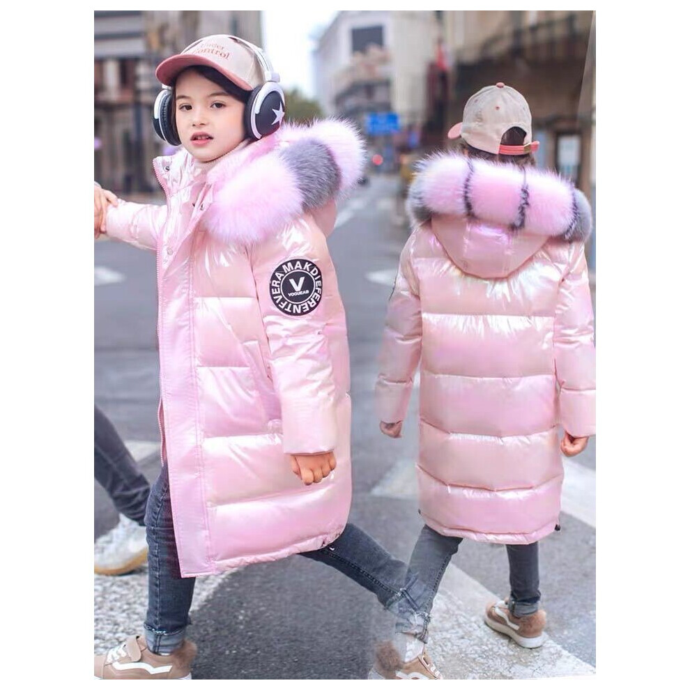 (  Pink,   120 CM / 5-6 Years) Girls Boys Lined Padded Winter Parka Coat Faux Fur Hooded Jacket Age 8-15 School