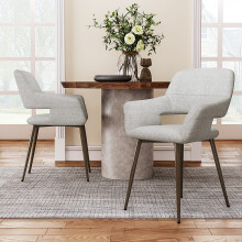 Set of 2 Grey Linen Dining Chairs with Metal Legs