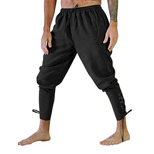 M, Black) Mens Medieval Renaissance Ankle Strappy Breeches Pants Viking  Navigator Pirate Costume Harem Trousers on OnBuy