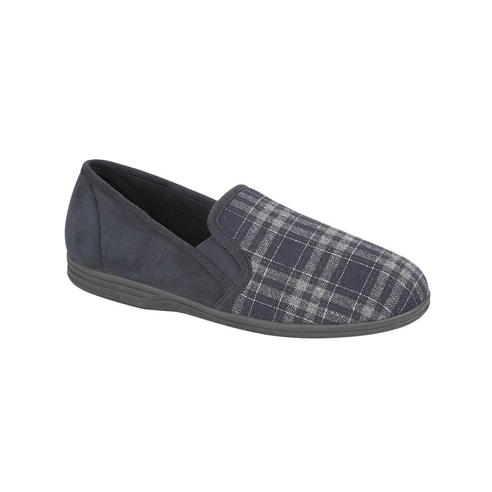 (13 UK) Mens Zedzzz HARLEY Check Gusset Slipper Navy