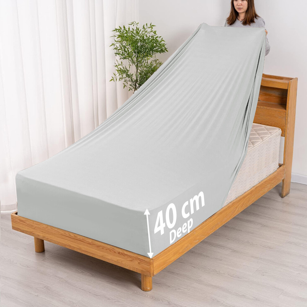 (Silver, King) Extra Deep 40cm Fitted Sheet Mattress Bed Elastic Sheets OR Pillowcases