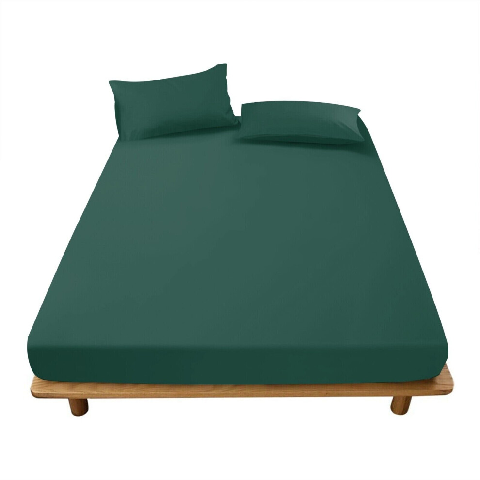 (Emerald Green, Double) Extra Deep 40cm Fitted Sheet Mattress Bed Elastic Sheets OR Pillowcases