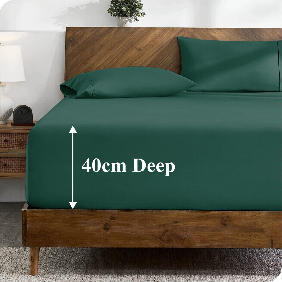 (Emerald Green, King) Extra Deep 40cm Fitted Sheet Mattress Bed Elastic Sheets OR Pillowcases