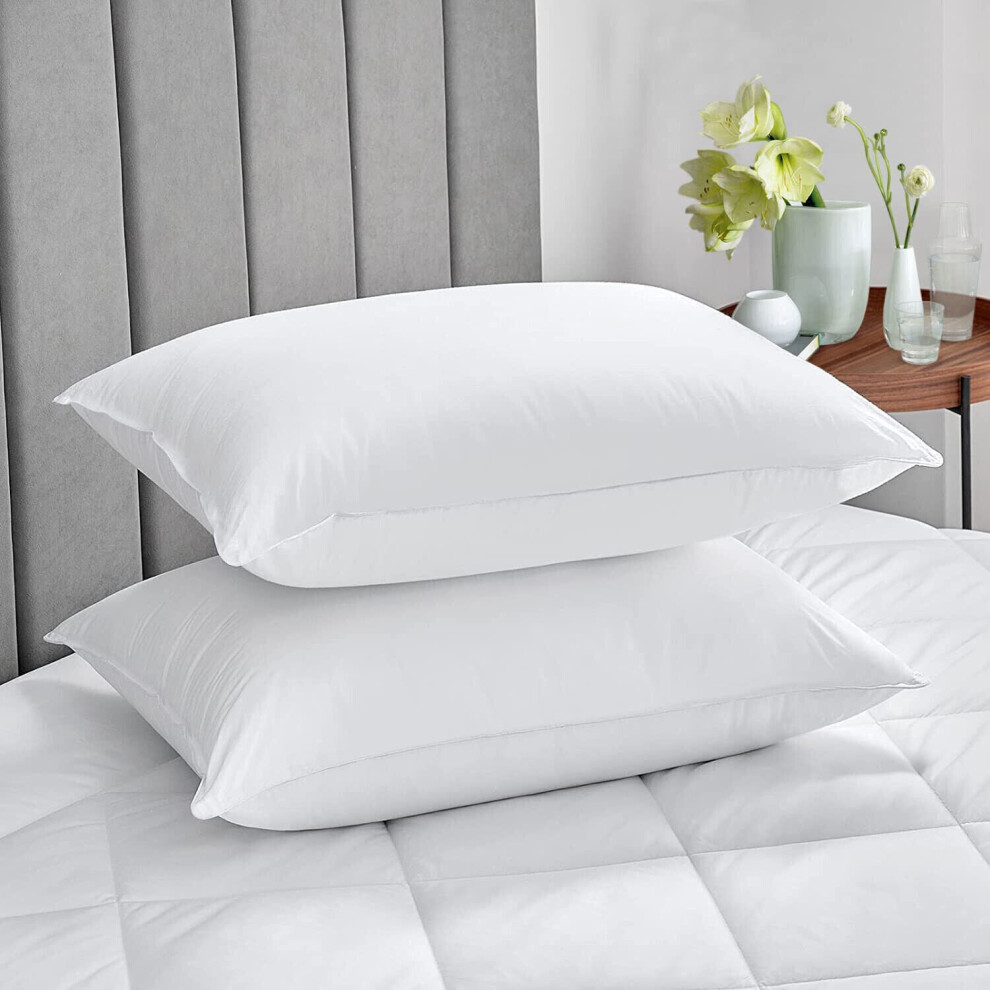 (Firm Deluxe Pillow Pair Only ) 2 X Pillow Luxury Extra Filled Soft Deep Sleep Firm Bounce Back Bedroom Polycotton White Pillowcase