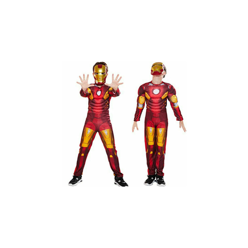 (Red Iron Man with mask, Age 7-8 Years) 3-8 Boys Deluxe Incredible Hulk Age Fancy Dress Kids Marvel Avengers Costume