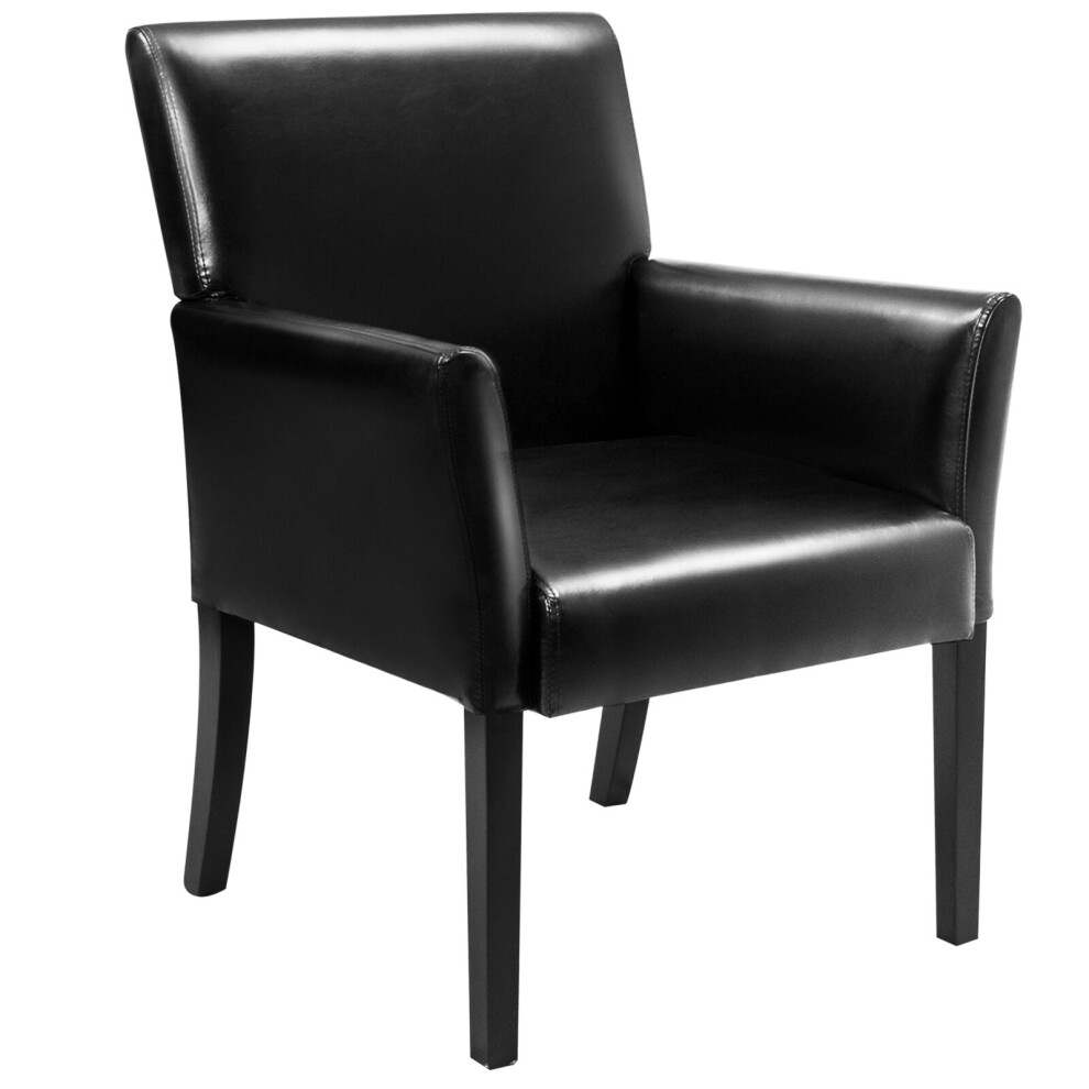 Upholstered Armchair Black w/ Wood Frame & Mid-Back Living Room Office