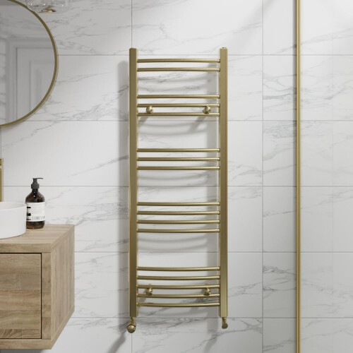 DuraTherm Curved Heated Towel Rail Brushed Brass - 1200 x 450mm
