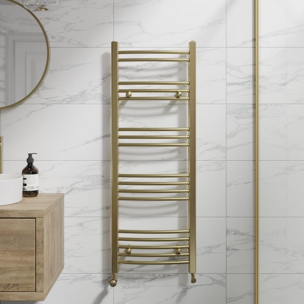 Duratherm Curved Heated Towel Rail Brushed Brass - 1200 X 450Mm