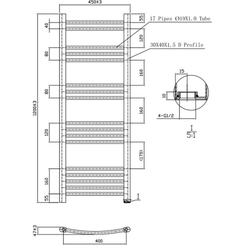 DuraTherm Curved Heated Towel Rail Brushed Brass - 1200 x 450mm 1