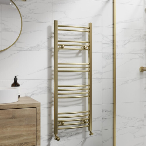 DuraTherm Curved Heated Towel Rail Brushed Brass - 1200 x 450mm 2