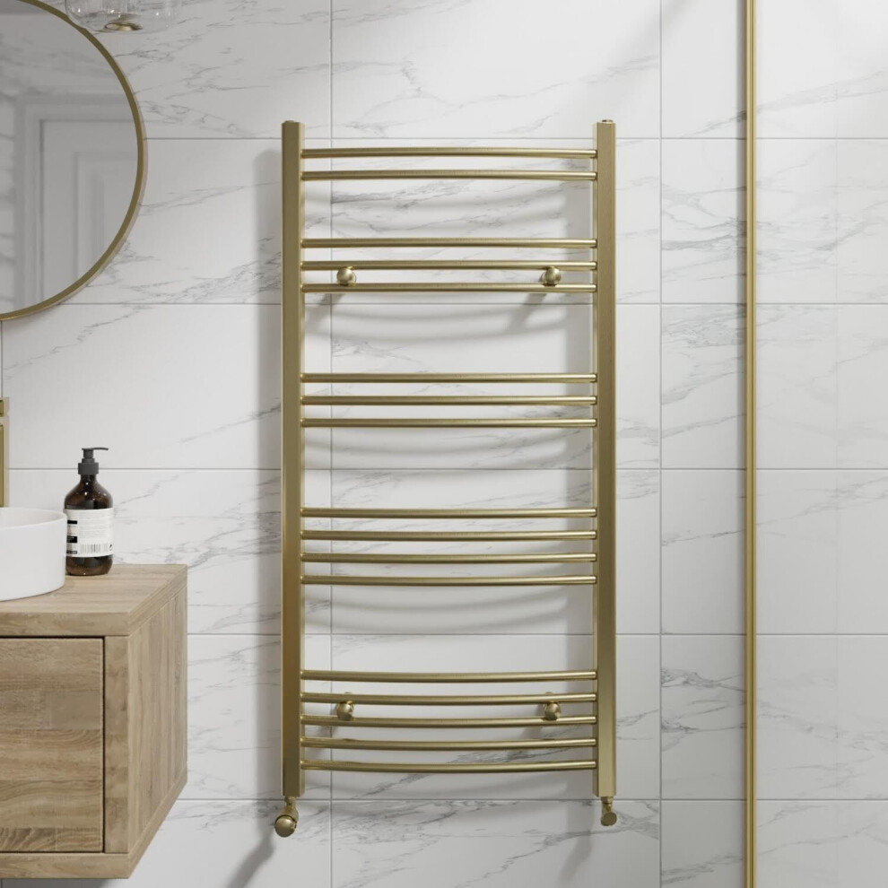 Duratherm Curved Heated Towel Rail Brushed Brass - 1200 X 600Mm