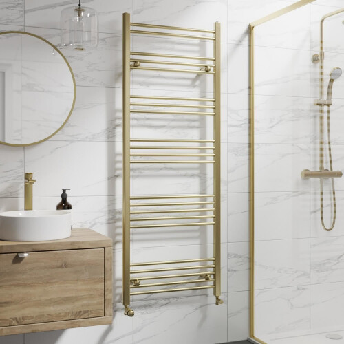 DuraTherm Heated Towel Rail Brushed Brass 1600 x 600mm Flat 1