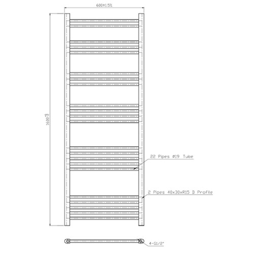 DuraTherm Heated Towel Rail Brushed Brass 1600 x 600mm Flat 2