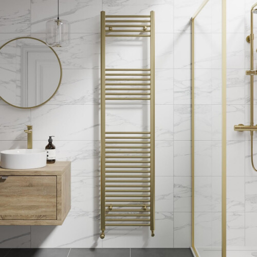 DuraTherm Heated Towel Rail Brushed Brass 1800 x 450mm Flat