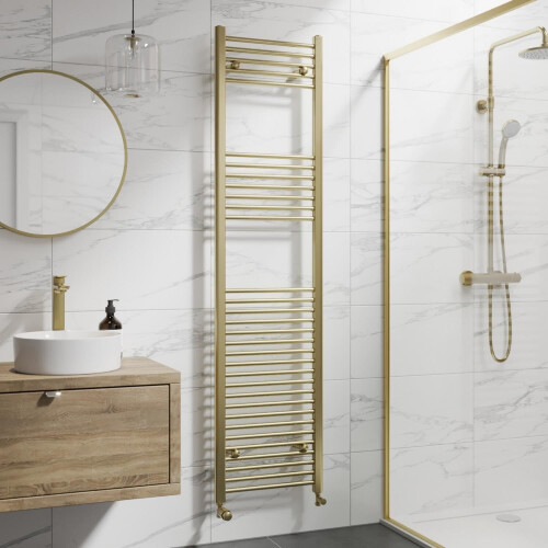 DuraTherm Heated Towel Rail Brushed Brass 1800 x 450mm Flat 1