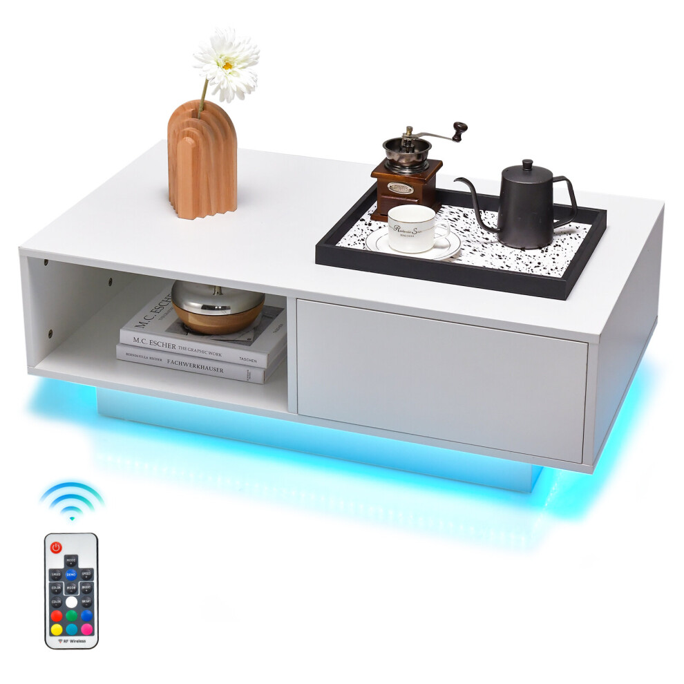 Coffee Table Modern High Gloss Tea Table w/LED Lights & Remote Control