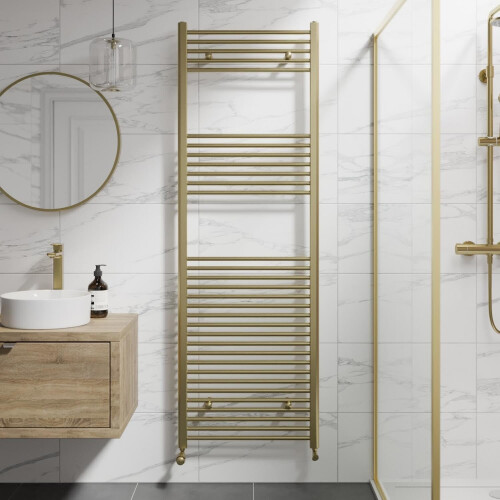 DuraTherm Heated Towel Rail Brushed Brass 1800 x 600mm Flat