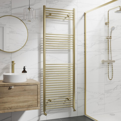 DuraTherm Heated Towel Rail Brushed Brass 1800 x 600mm Flat 2