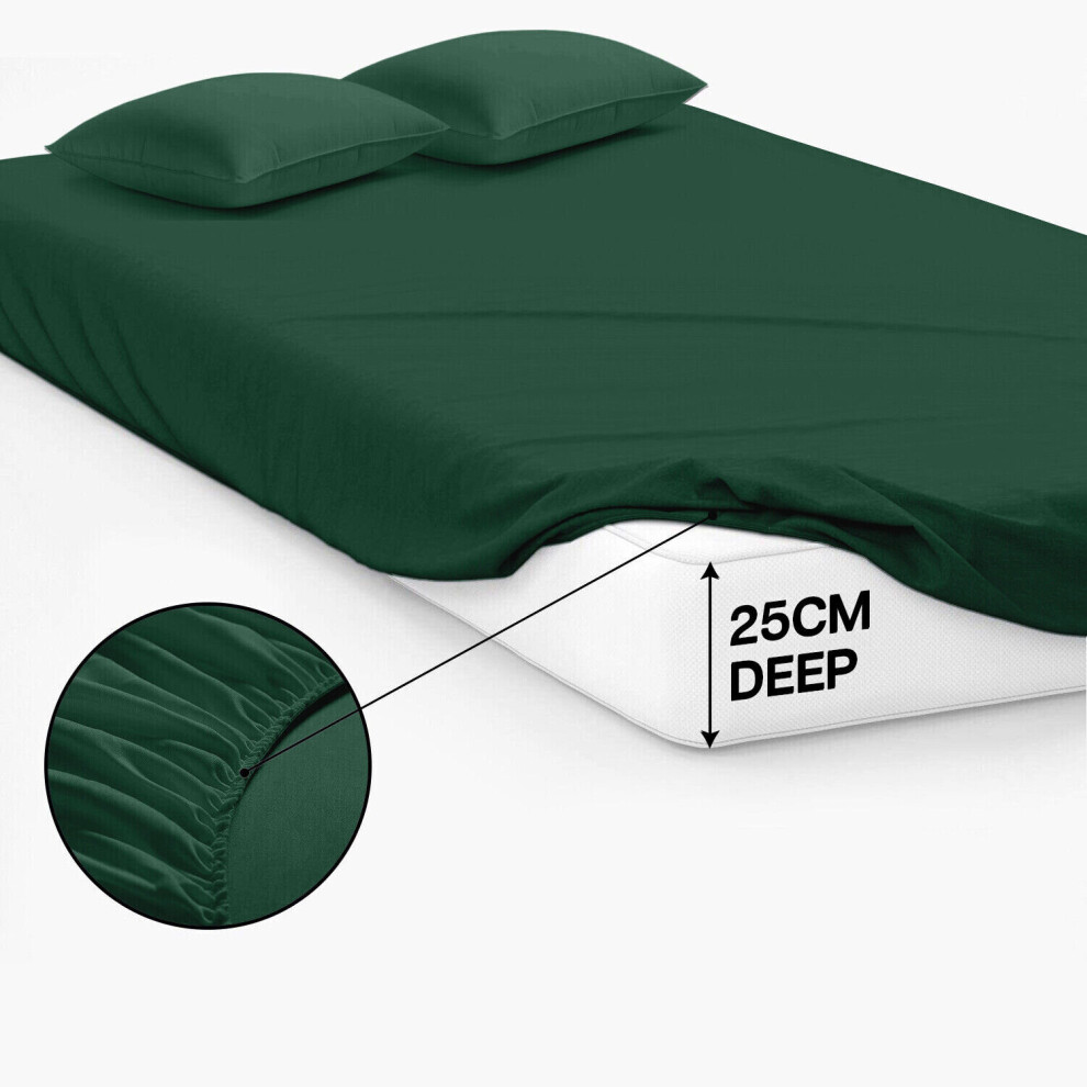 (Emerald Green, Super King(25CM):180 x 200 CM) Bed Sheets Bed Fitted Sheets Extra Deep 25CM/40CM Fitted Sheets