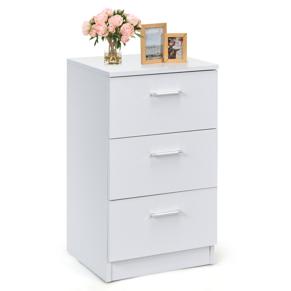 Bedside Cabinet 3 Drawers Easy Assembly for Bedroom Study Room White