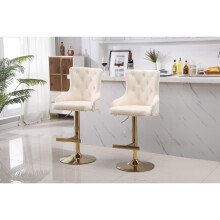 (Cream, Set of 2 ) Luxury Velvet Bar Stools With Lion Knocker Back Rest Padded Breakfast Bar Stools