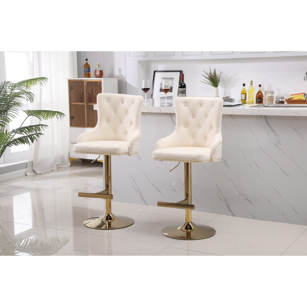 Hygrad Built To Survive (, Set Of 2 ) Luxury Velvet Bar Stools With Lion Knocker Back Rest Padded Breakfast Bar Stools Cream