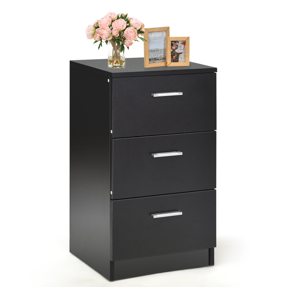 Bedside Cabinet 3 Drawers Easy Assembly for Bedroom Study Room Black