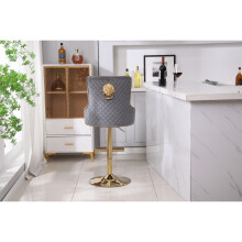 (Dark Grey, Set of 2 ) Luxury Velvet Bar Stools With Lion Knocker Back Rest Padded Breakfast Bar Stools