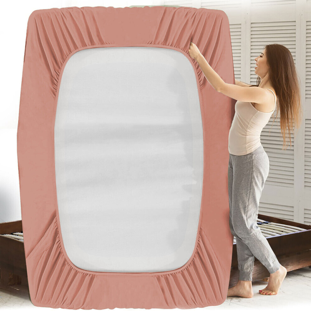 (Peach, Super King(25CM):180 x 200 CM) Extra Deep 25cm / 40cm Pocket Fitted Sheets- Soft, Durable & Wrinkle-Resistant Luxury Bed Sheet-image-OPC-PCCDK2F-NEW