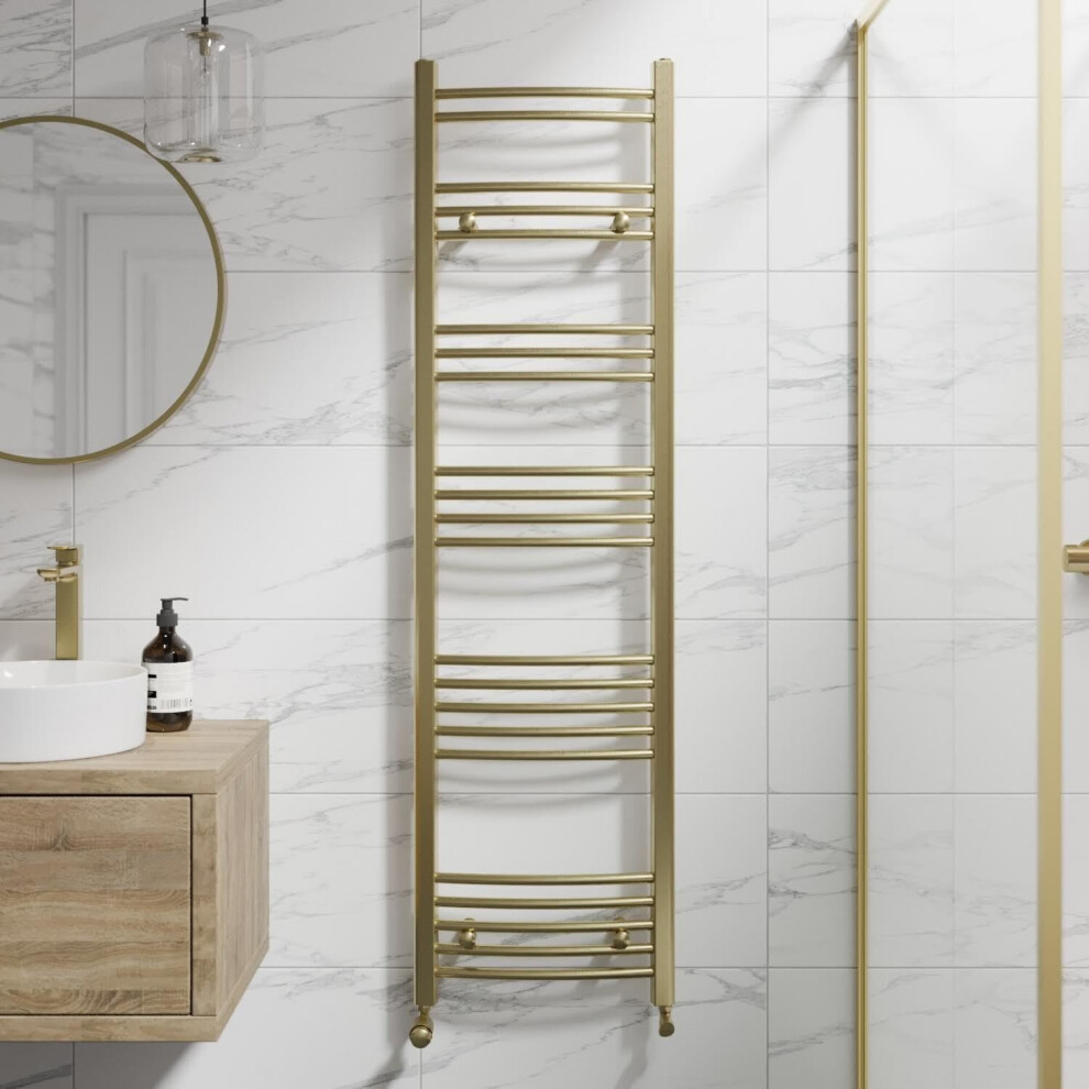 Duratherm Curved Heated Towel Rail Brushed Brass - 1600 X 450Mm 5056696003141