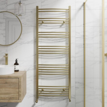 DuraTherm Curved Heated Towel Rail Brushed Brass - 1600 x 600mm