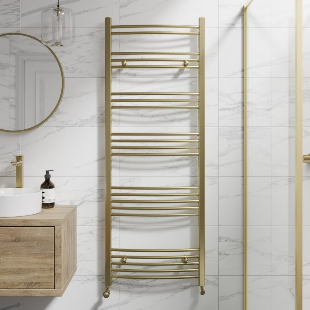 Duratherm Curved Heated Towel Rail Brushed Brass - 1600 X 600Mm 5056696003158