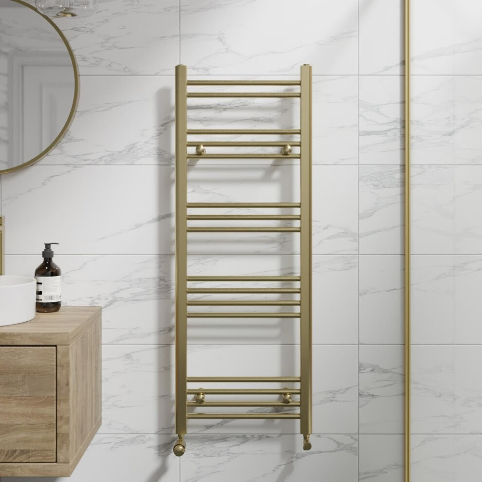 DuraTherm Heated Towel Rail Brushed Brass 1200 x 450mm Flat