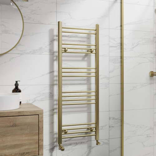 DuraTherm Heated Towel Rail Brushed Brass 1200 x 450mm Flat 1