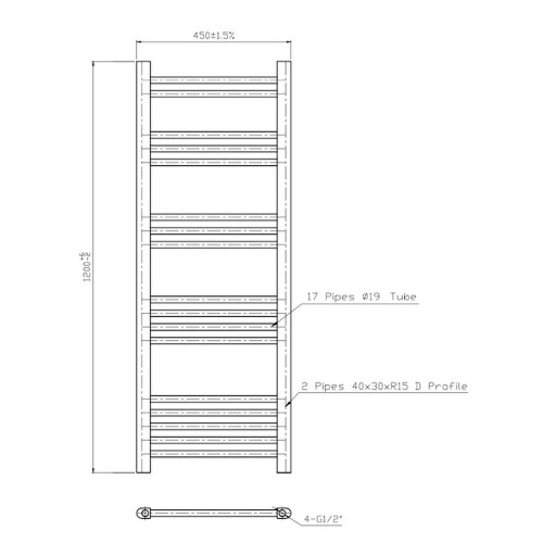 DuraTherm Heated Towel Rail Brushed Brass 1200 x 450mm Flat 2
