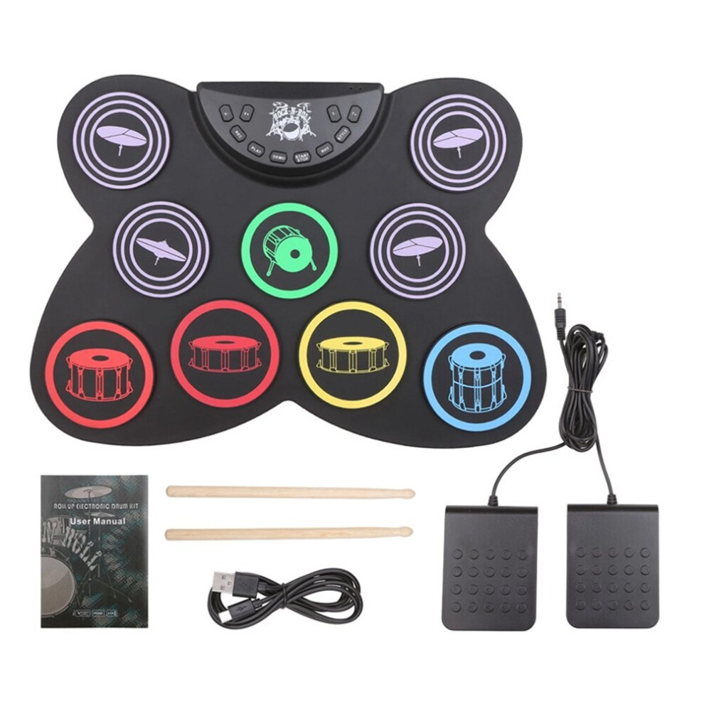 Electric Drum Set, 9 Pads Silicon Foldable Electronic Drum with Headphone Jack,Build in Speaker ,Foot Pedals,Drum Sticks