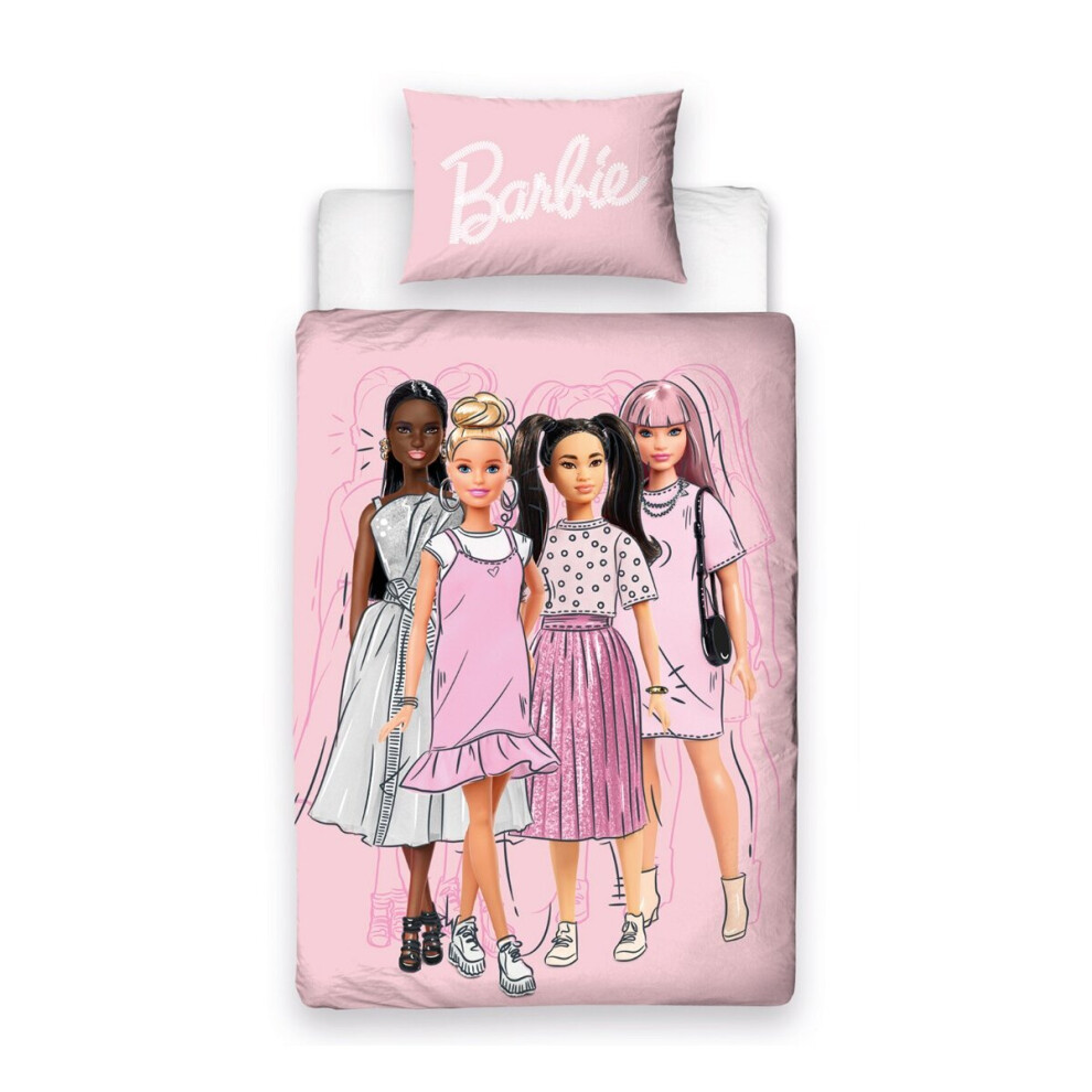 Barbie Figures Single Duvet Cover and Pillowcase Set