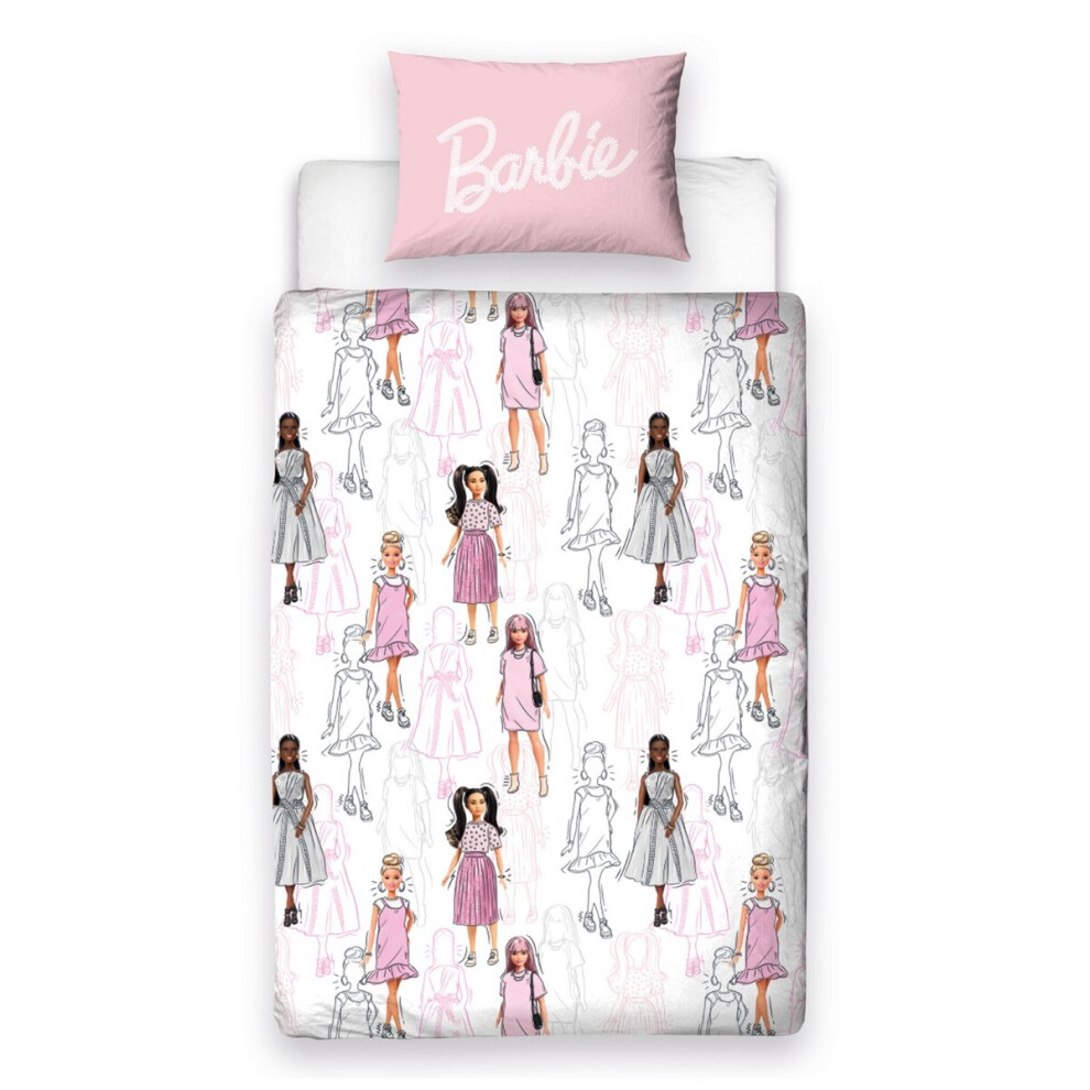 Barbie Figures Silhouettes Single Duvet Cover and Pillowcase Set