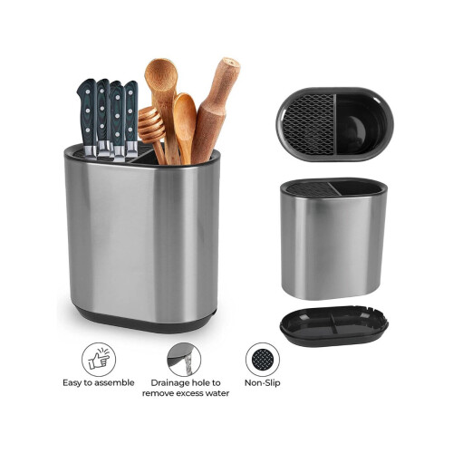 Stainless Steel Kitchen Knife Block and Utensils Holder 2