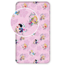 Disney Princess Single Fitted 100% Cotton Bed Sheet - 90x200x25 cm, Pink with Cinderella, Rapunzel, Snow White & Sleeping Beauty