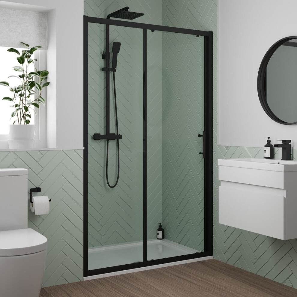 Luxura Sliding Shower Door 1400Mm - 6Mm Black 5056467292378