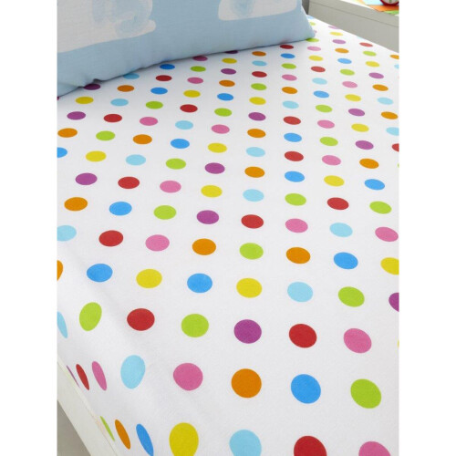 Sunny Rainbow Dots Single Fitted Sheet and Pillowcase Set
