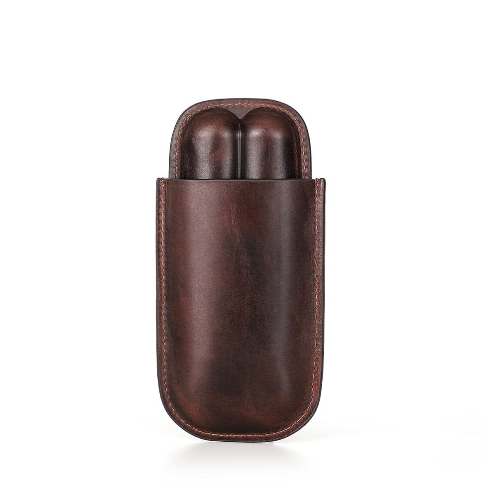 Yadong Cigar Travel Case For 2 Cigars Genuine Oil Leather Humidor Cigar Pouch Portable Cigar Storage Case (Brown) Brown