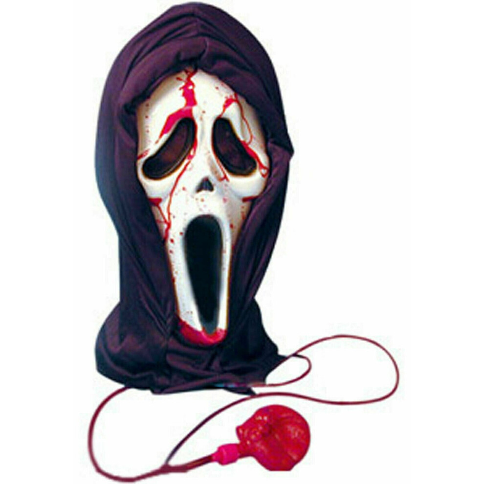 Bleeding Scream Mask With Hood, Blood & Pump Halloween Party Fancy Dress Costume