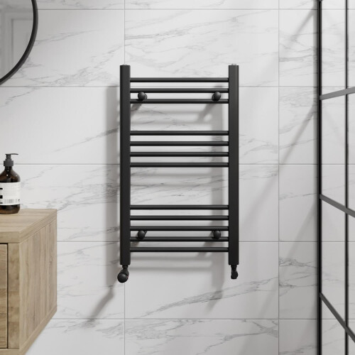 DuraTherm Heated Towel Rail Matt Black 750 x 450mm Flat