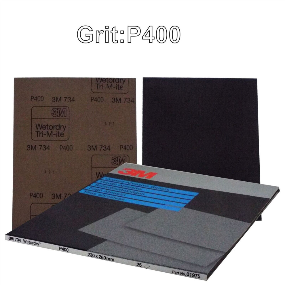 3M Wet or Dry TRI-M-ITE 400grit Sand Paper 01975 Abrasive Wet & Dry Sheets Pk 25