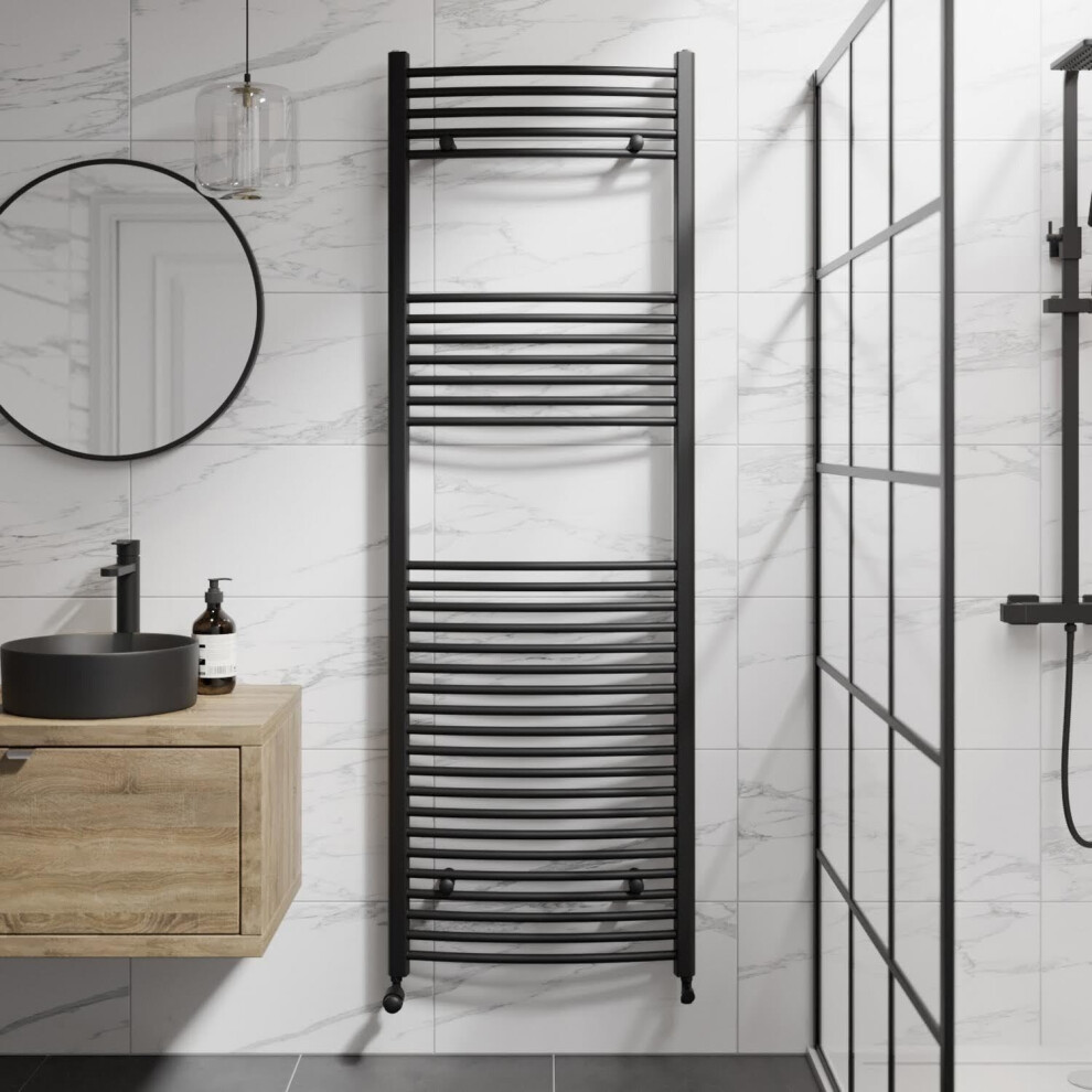 RadiLux Curved Heated Towel Rail Matt Black - 1800 x 600mm - Image 2